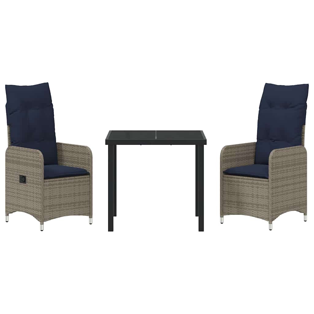 Tafel en stoelen set met kussen 3 pcs Grijs PE Rattan – afbeelding 7