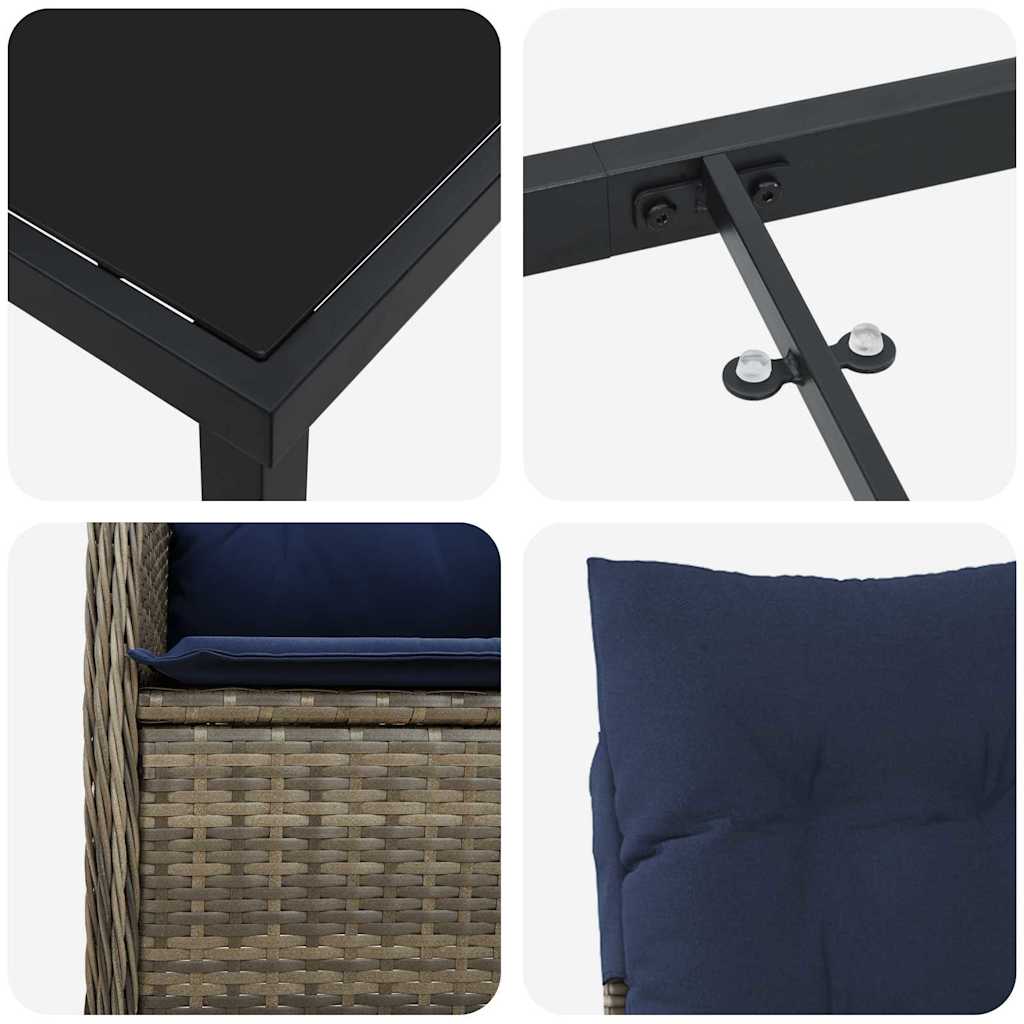 Tafel en stoelen set met kussen 3 pcs Grijs PE Rattan – afbeelding 9
