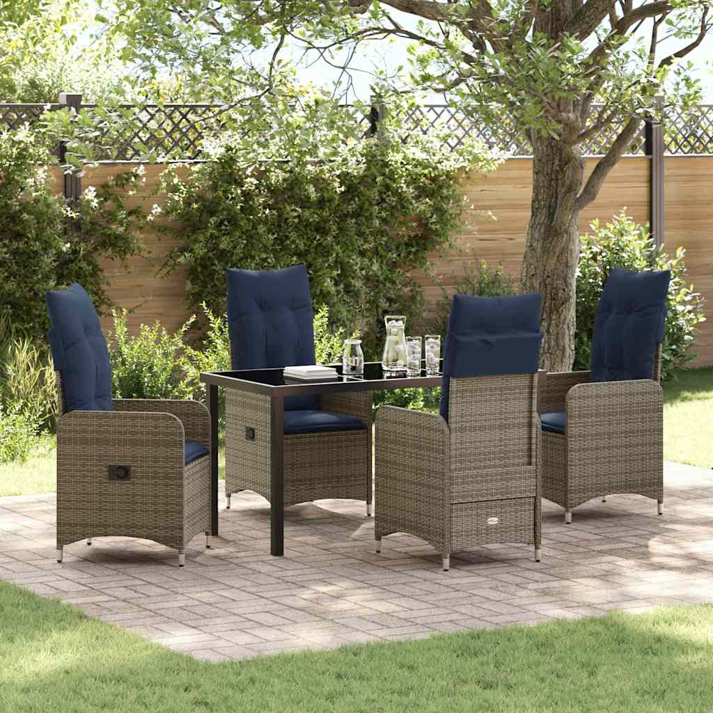 Tafel en stoelen set met kussen 5 pcs Grijs PE Rattan – afbeelding 1