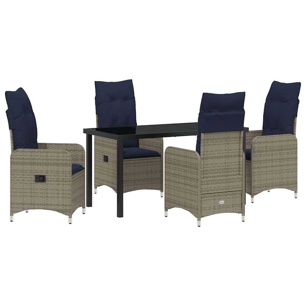 Tafel en stoelen set met kussen 5 pcs Grijs PE Rattan – afbeelding 2