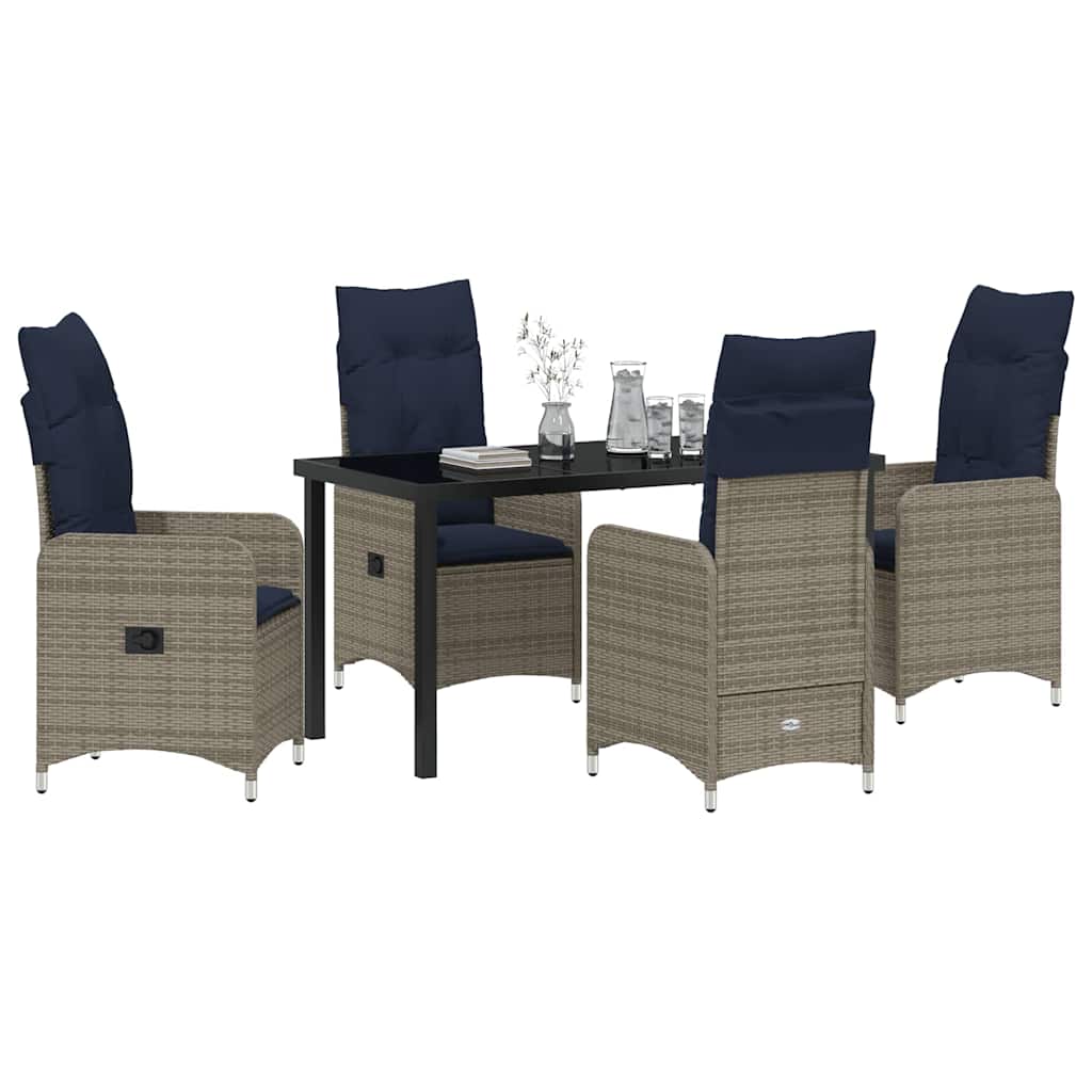 Tafel en stoelen set met kussen 5 pcs Grijs PE Rattan – afbeelding 3