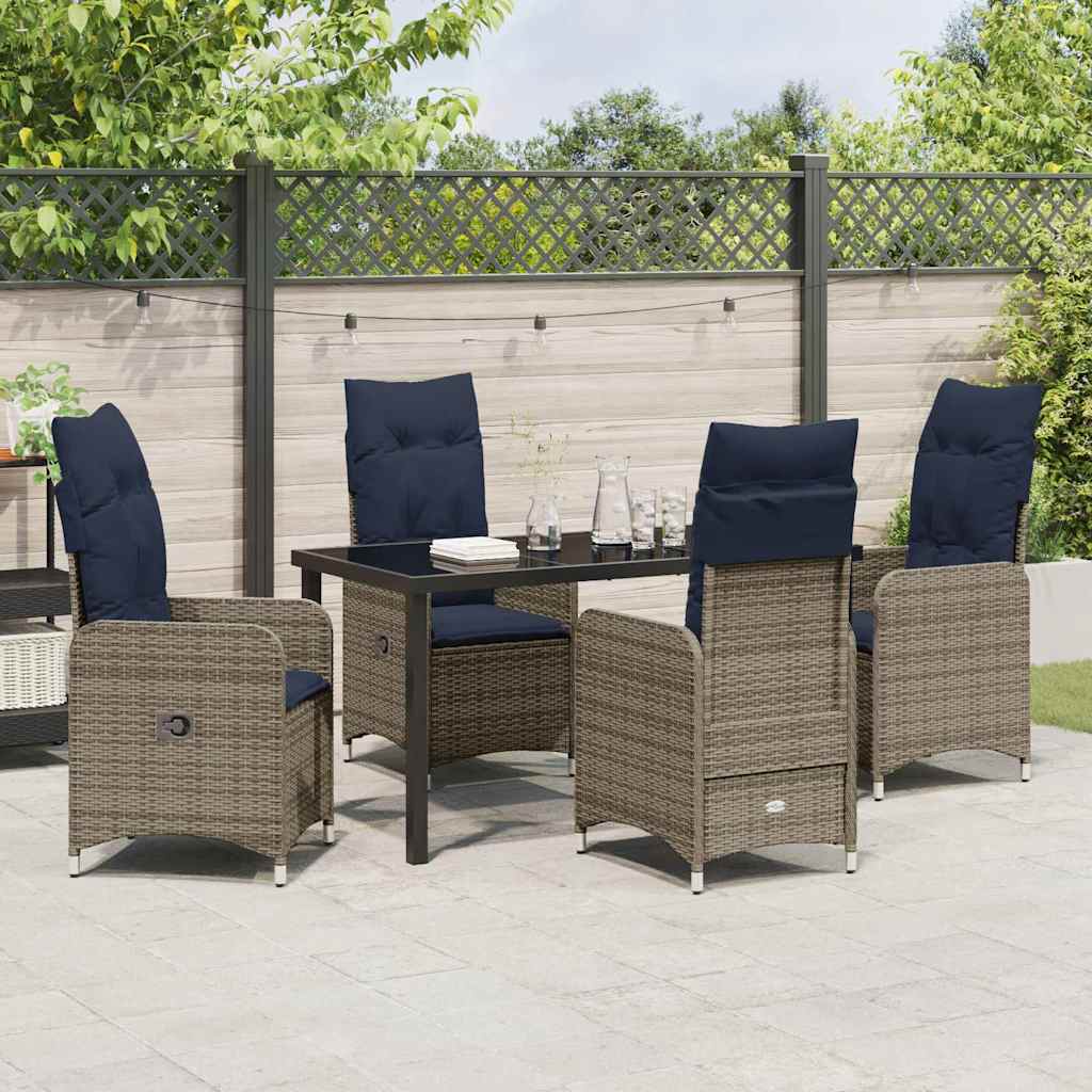 Tafel en stoelen set met kussen 5 pcs Grijs PE Rattan – afbeelding 4