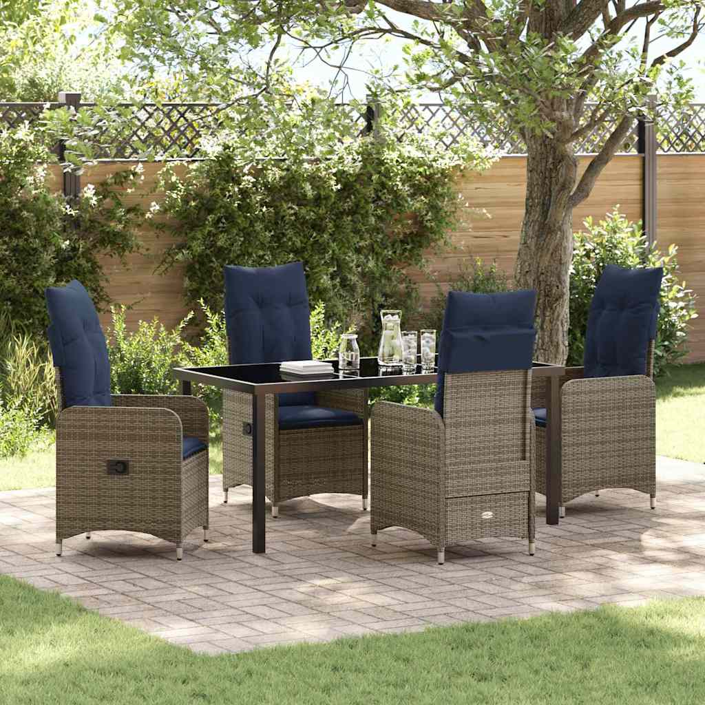 Tafel en stoelen set met kussen 5 pcs Grijs PE Rattan – afbeelding 1