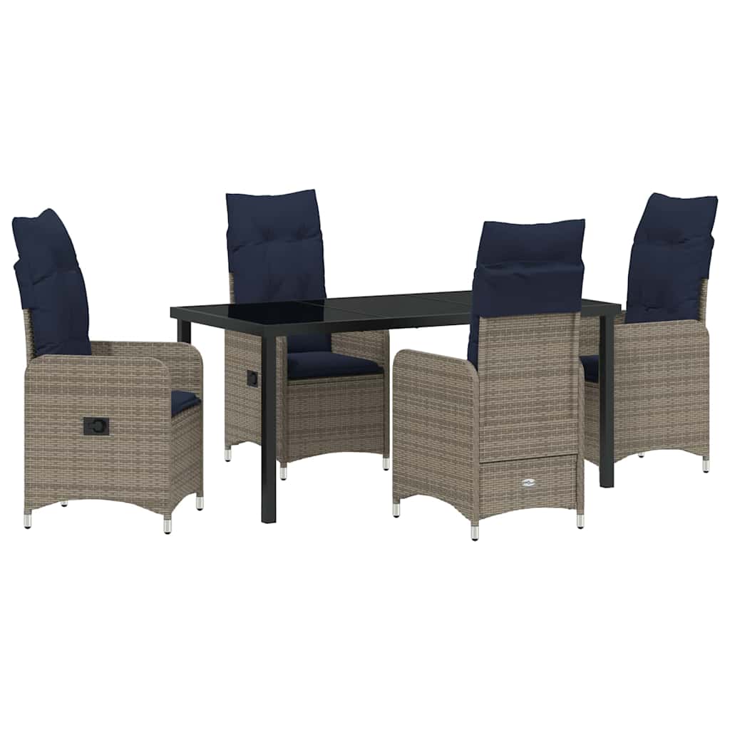 Tafel en stoelen set met kussen 5 pcs Grijs PE Rattan – afbeelding 2