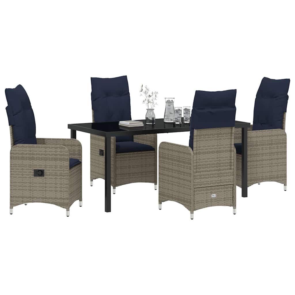 Tafel en stoelen set met kussen 5 pcs Grijs PE Rattan – afbeelding 3