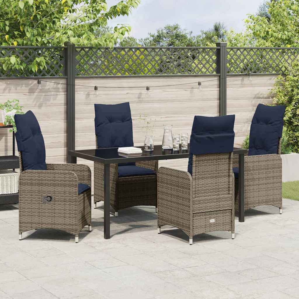 Tafel en stoelen set met kussen 5 pcs Grijs PE Rattan – afbeelding 4