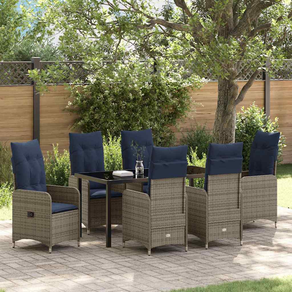 Tafel en stoelen set met kussen 7 pcs Grijs PE Rattan – afbeelding 1