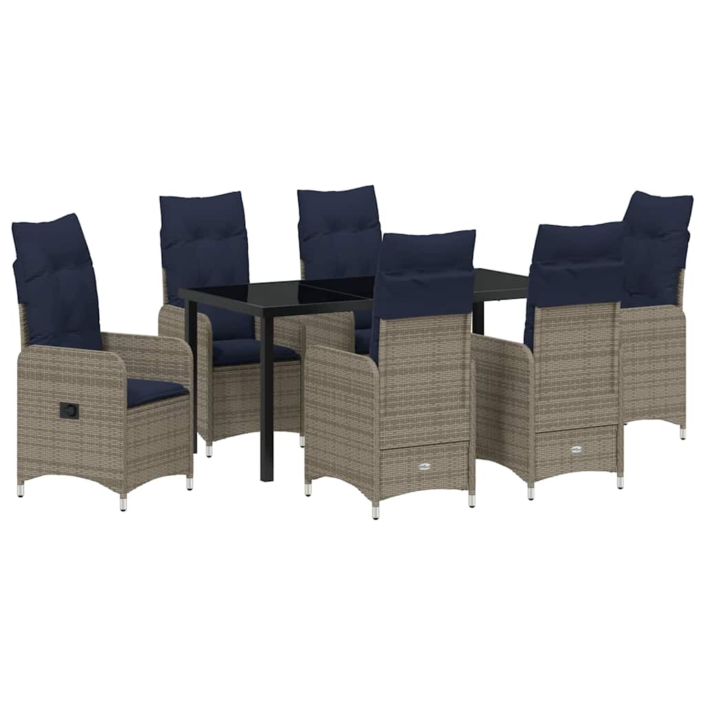 Tafel en stoelen set met kussen 7 pcs Grijs PE Rattan – afbeelding 2