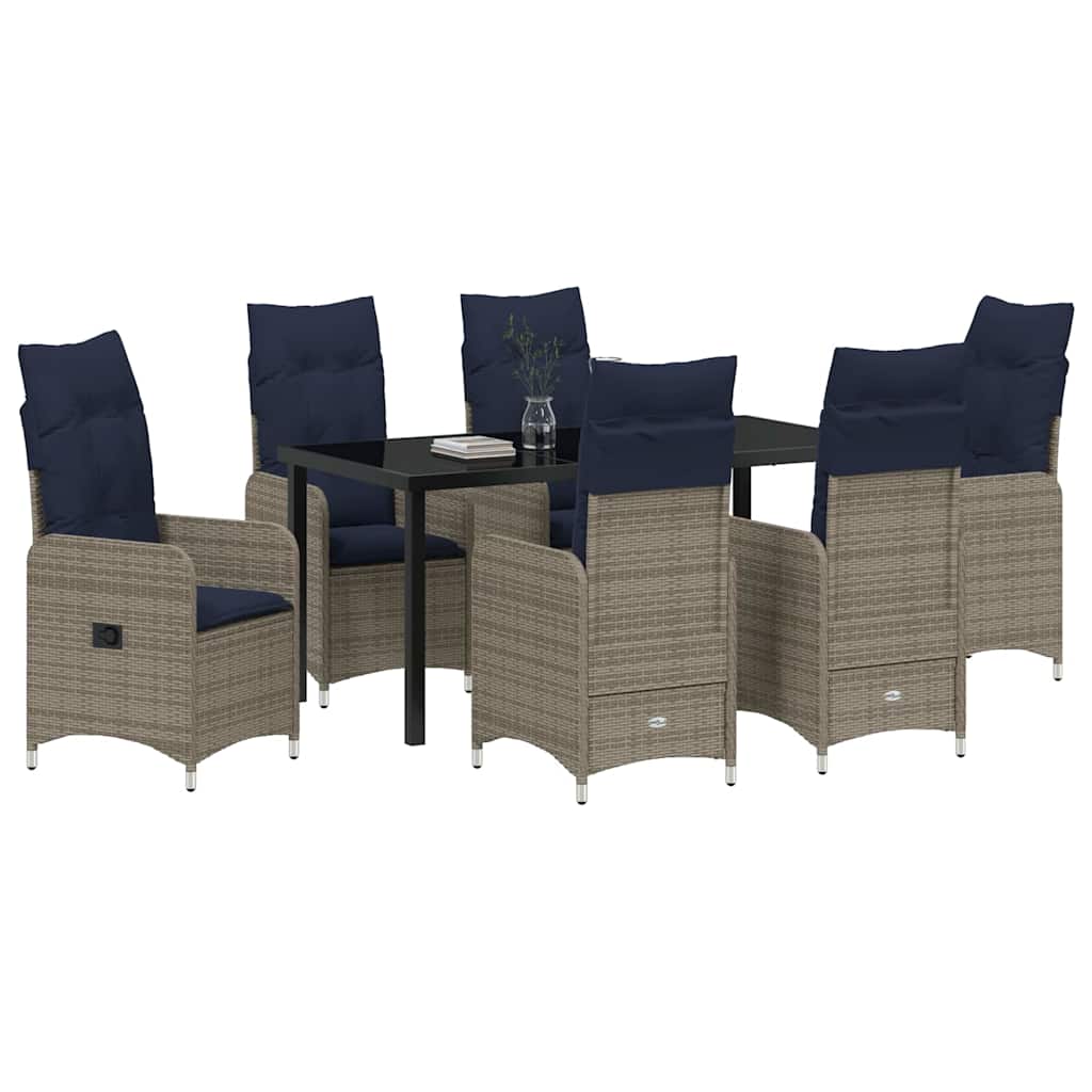 Tafel en stoelen set met kussen 7 pcs Grijs PE Rattan – afbeelding 3