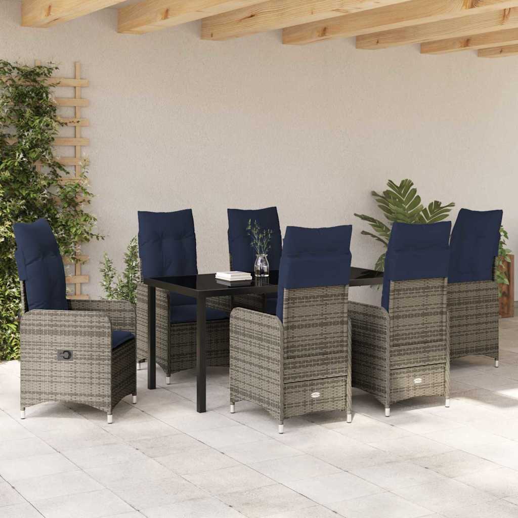 Tafel en stoelen set met kussen 7 pcs Grijs PE Rattan – afbeelding 4