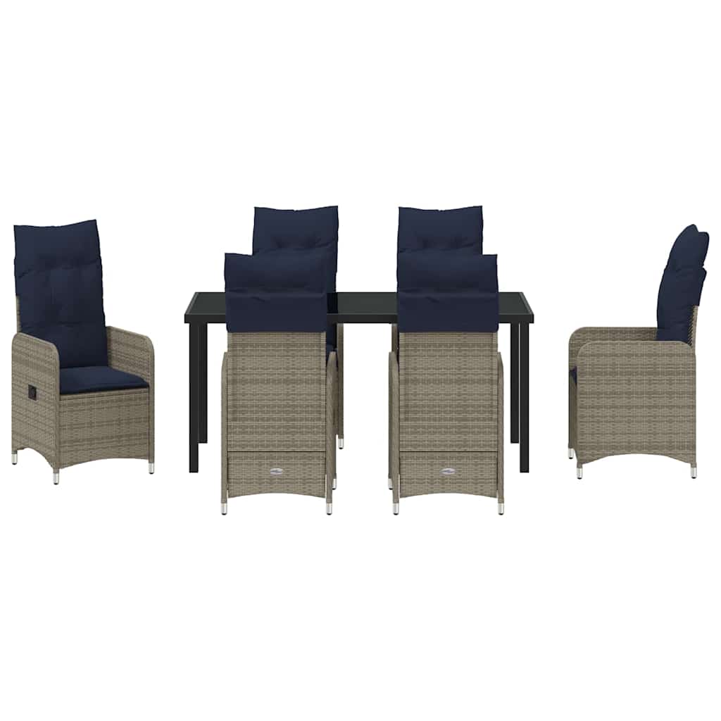 Tafel en stoelen set met kussen 7 pcs Grijs PE Rattan – afbeelding 7