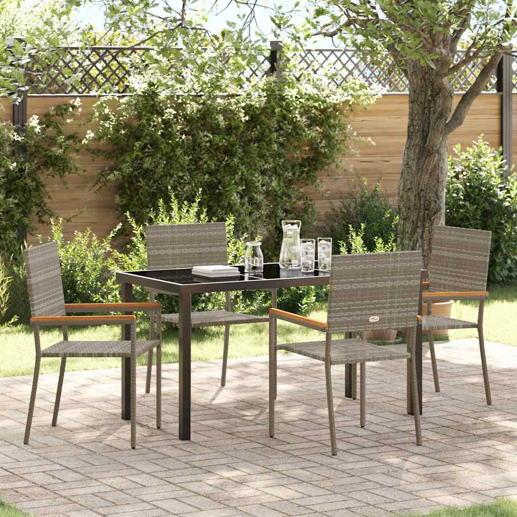 Tuin eettafelset met kussen 5 pcs Grijs poly rattan – afbeelding 1