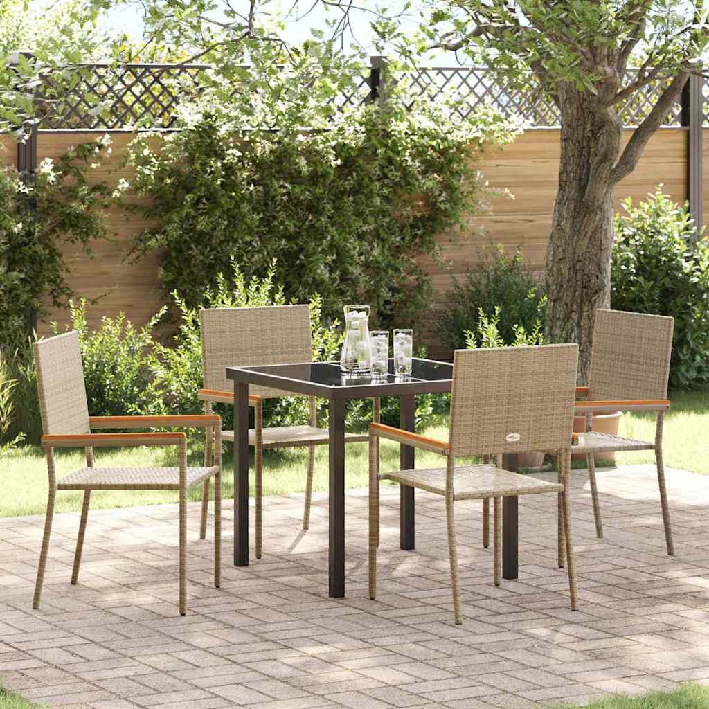 Tuin eettafelset met kussen 5 pcs Beige poly rattan – afbeelding 1