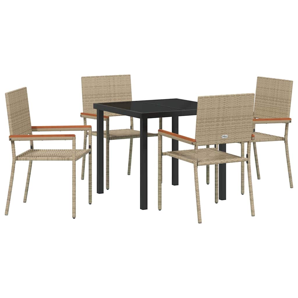 Tuin eettafelset met kussen 5 pcs Beige poly rattan – afbeelding 2