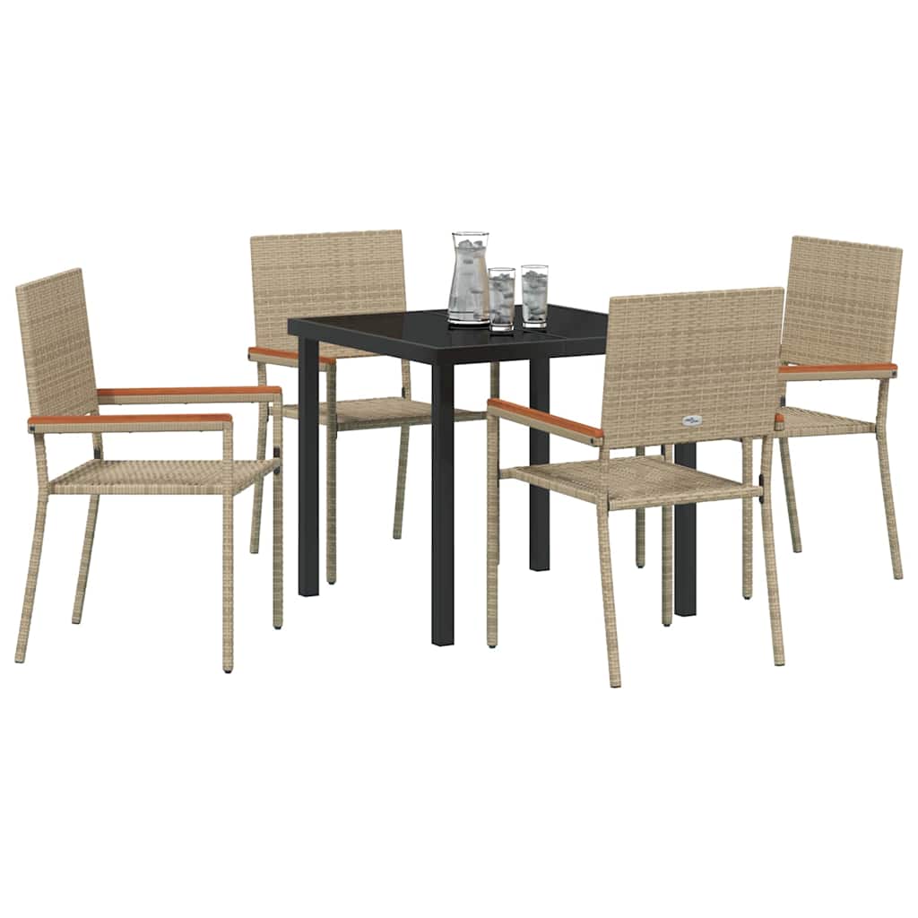 Tuin eettafelset met kussen 5 pcs Beige poly rattan – afbeelding 3