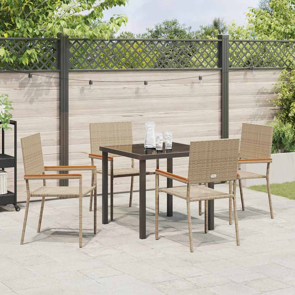 Tuin eettafelset met kussen 5 pcs Beige poly rattan – afbeelding 4