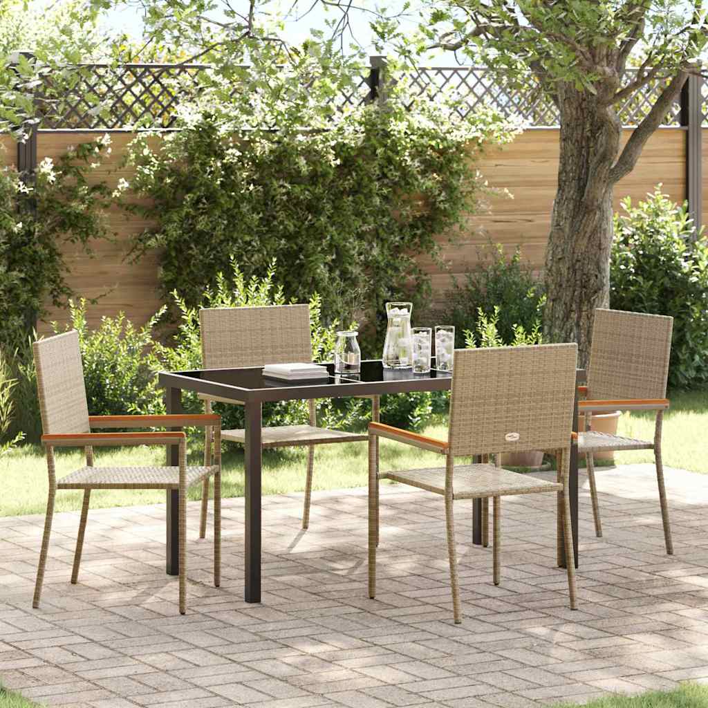 Tuin eettafelset met kussen 5 pcs Beige poly rattan