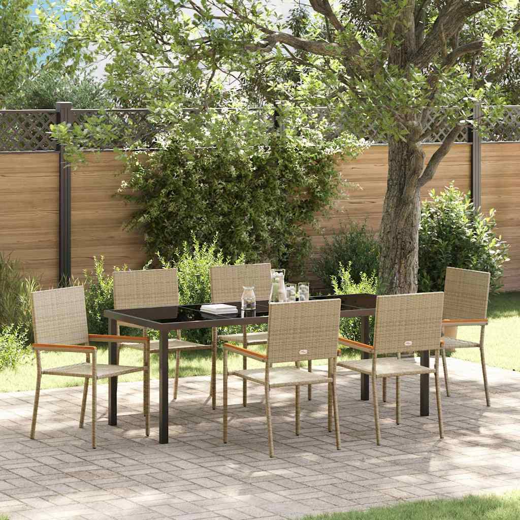 Tuin eettafelset met kussen 7 pcs Beige poly rattan – afbeelding 1