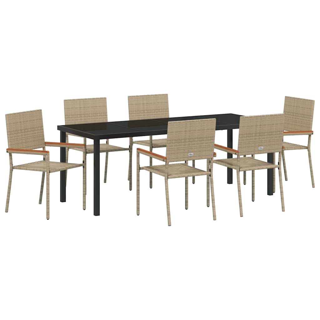 Tuin eettafelset met kussen 7 pcs Beige poly rattan – afbeelding 2