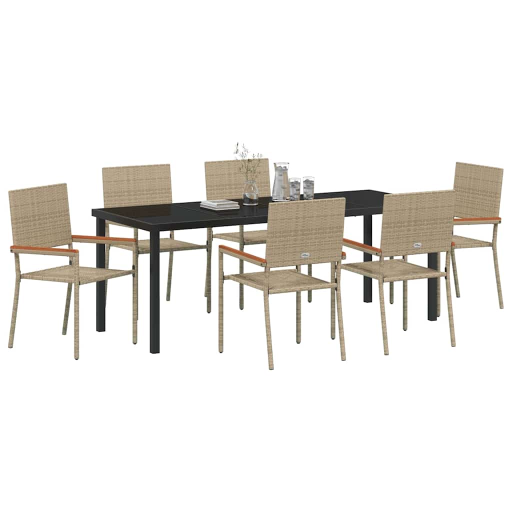 Tuin eettafelset met kussen 7 pcs Beige poly rattan – afbeelding 3