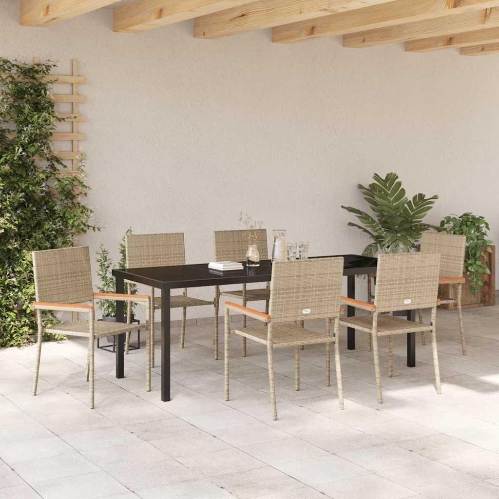 Tuin eettafelset met kussen 7 pcs Beige poly rattan – afbeelding 4