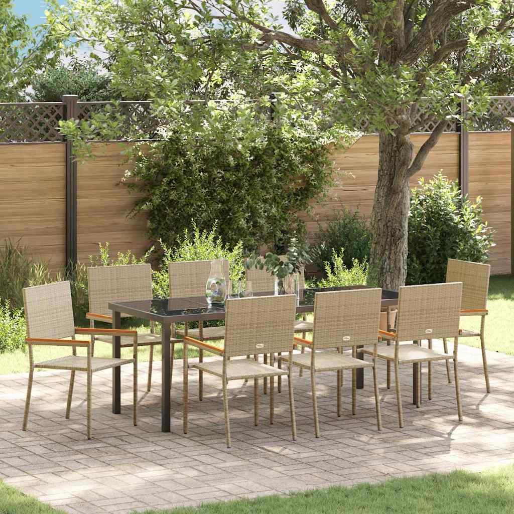 Tuin eettafelset met kussen 9 pcs Beige poly rattan – afbeelding 1