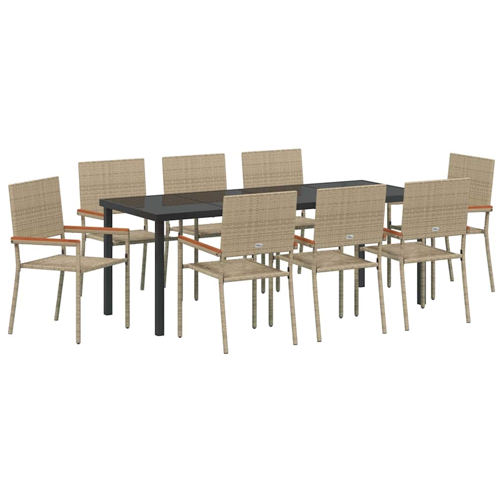 Tuin eettafelset met kussen 9 pcs Beige poly rattan – afbeelding 2