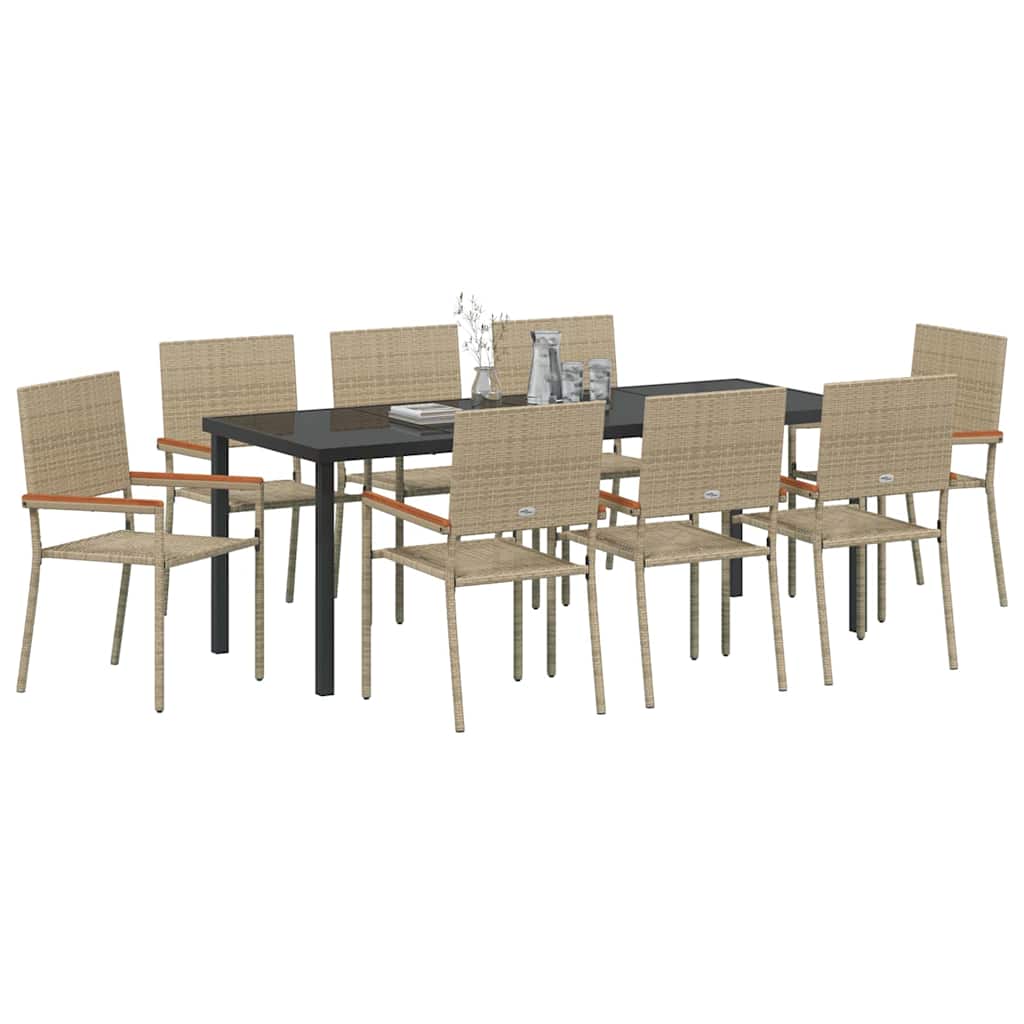 Tuin eettafelset met kussen 9 pcs Beige poly rattan – afbeelding 3