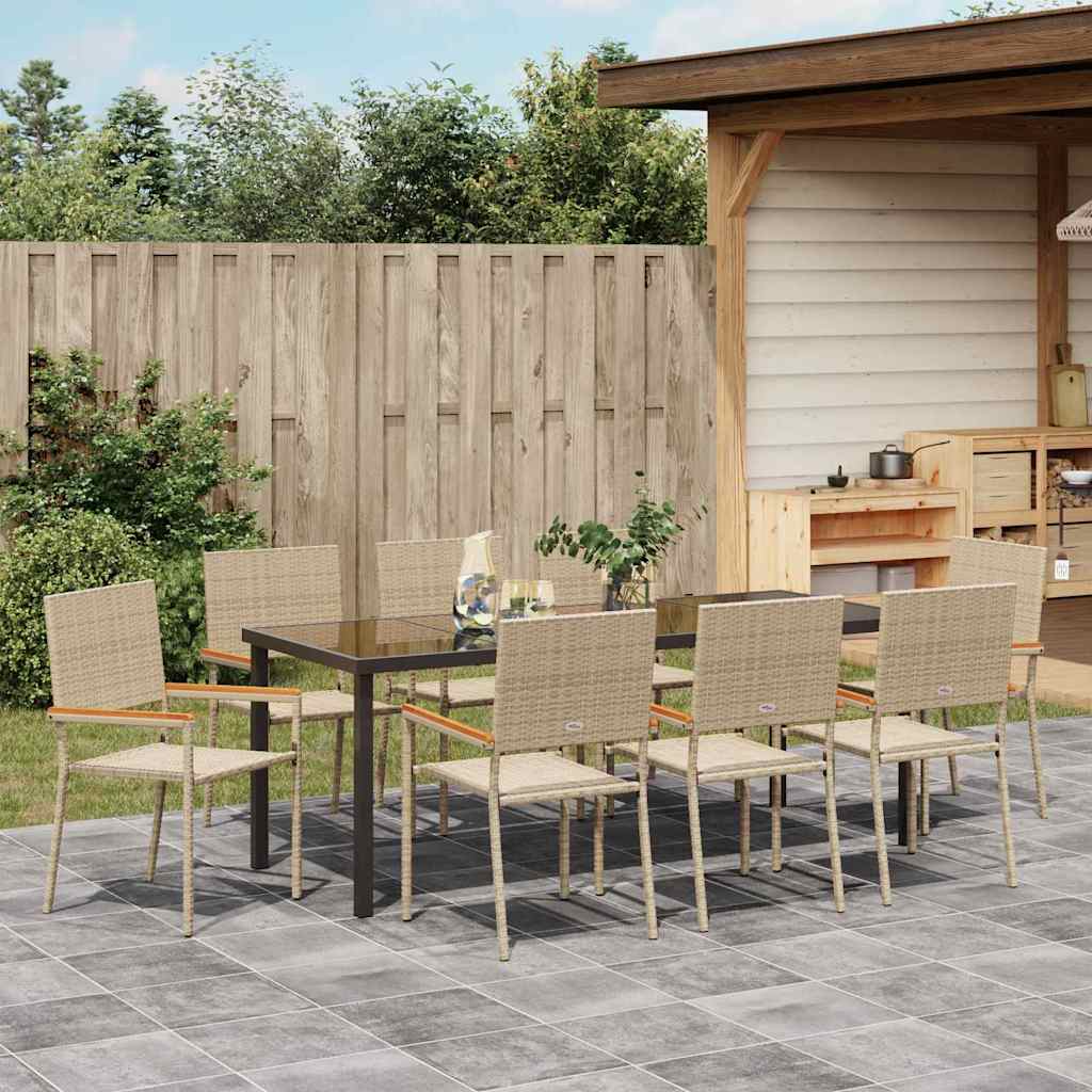 Tuin eettafelset met kussen 9 pcs Beige poly rattan – afbeelding 4