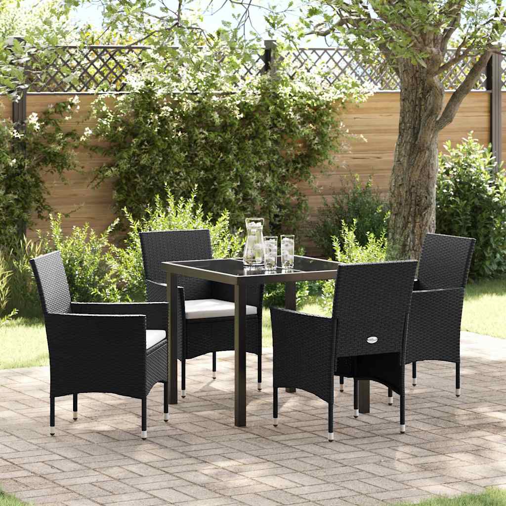 Tuin eettafelset met kussen 5 pcs Zwart poly rattan – afbeelding 1
