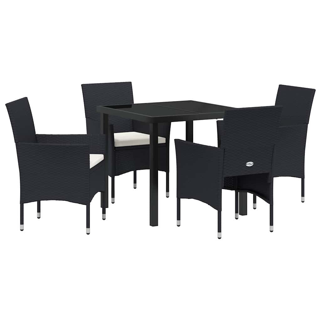 Tuin eettafelset met kussen 5 pcs Zwart poly rattan – afbeelding 2