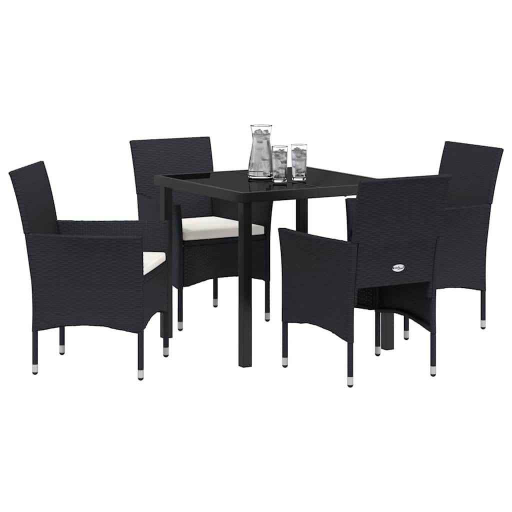 Tuin eettafelset met kussen 5 pcs Zwart poly rattan – afbeelding 3