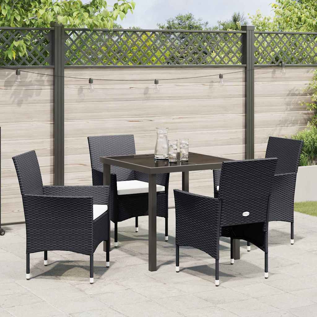 Tuin eettafelset met kussen 5 pcs Zwart poly rattan – afbeelding 4