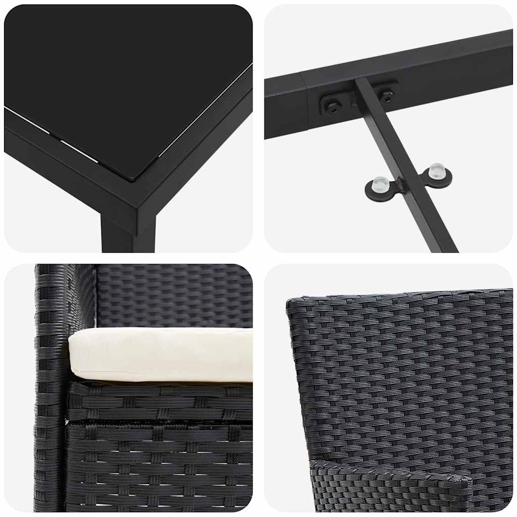 Tuin eettafelset met kussen 5 pcs Zwart poly rattan – afbeelding 9
