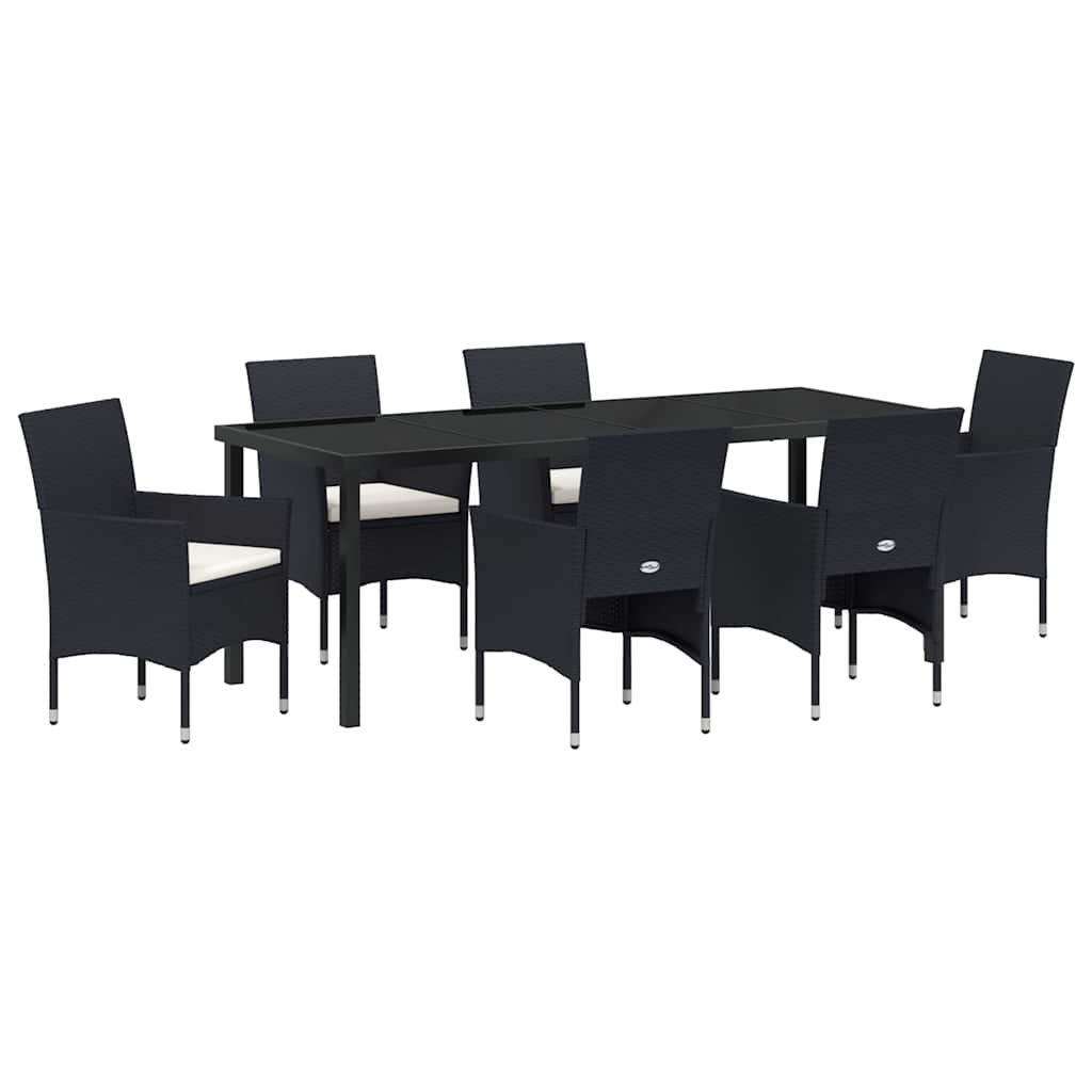 Tuin eettafelset met kussen 7 pcs Zwart poly rattan – afbeelding 2