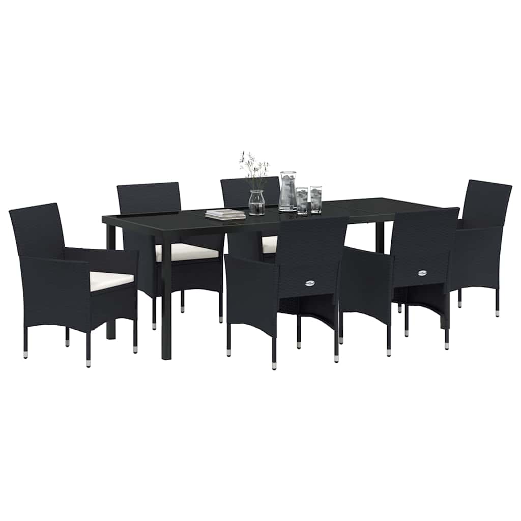 Tuin eettafelset met kussen 7 pcs Zwart poly rattan – afbeelding 3