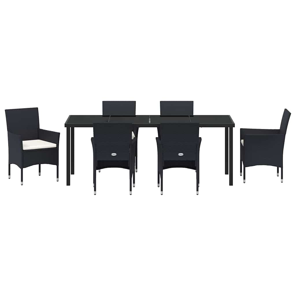 Tuin eettafelset met kussen 7 pcs Zwart poly rattan – afbeelding 6