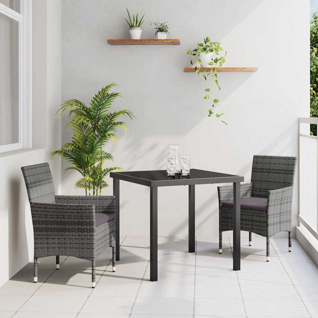 Tuin eettafelset met kussen 3 pcs Grijs poly rattan – afbeelding 1