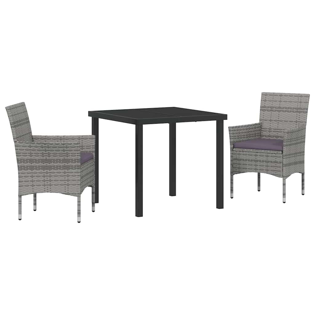Tuin eettafelset met kussen 3 pcs Grijs poly rattan – afbeelding 2