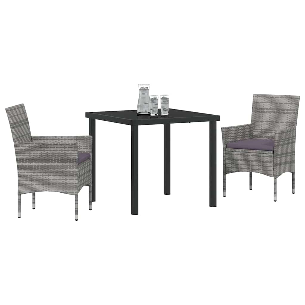 Tuin eettafelset met kussen 3 pcs Grijs poly rattan – afbeelding 3
