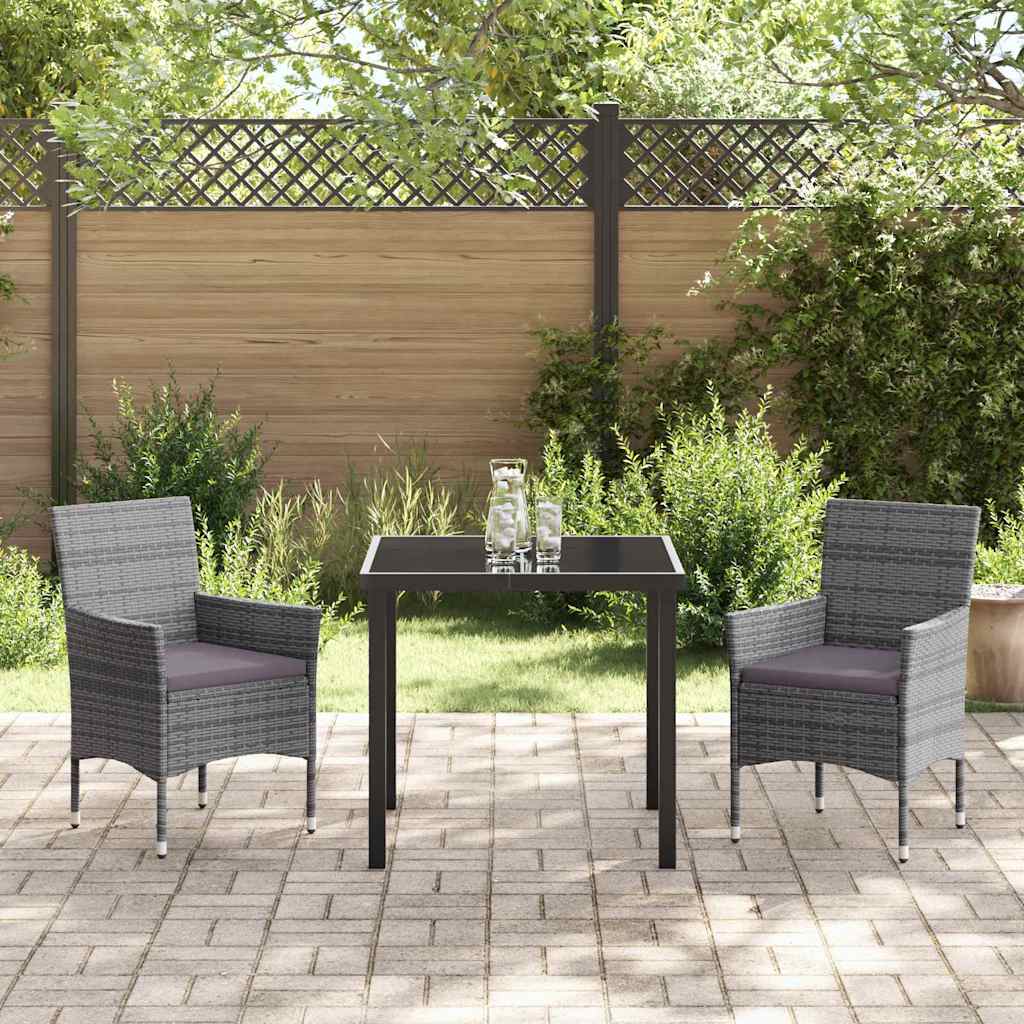 Tuin eettafelset met kussen 3 pcs Grijs poly rattan – afbeelding 4