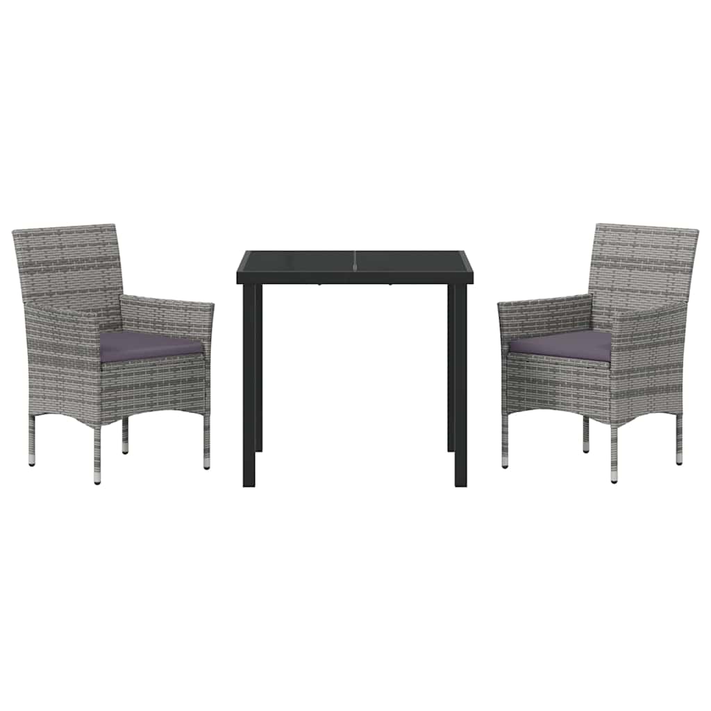 Tuin eettafelset met kussen 3 pcs Grijs poly rattan – afbeelding 7