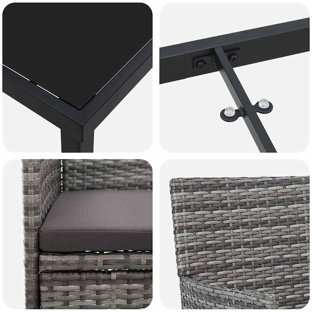 Tuin eettafelset met kussen 3 pcs Grijs poly rattan – afbeelding 9