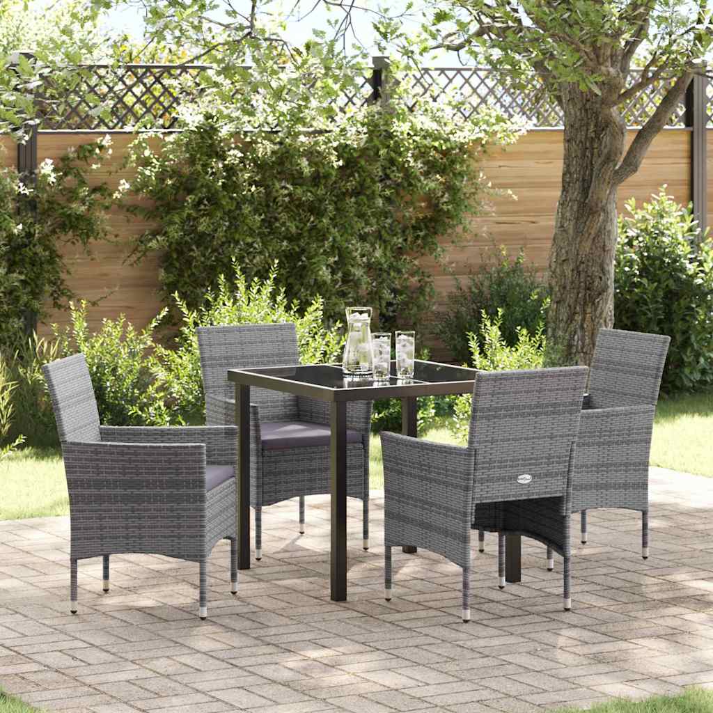 Tuin eettafelset met kussen 5 pcs Grijs poly rattan – afbeelding 1