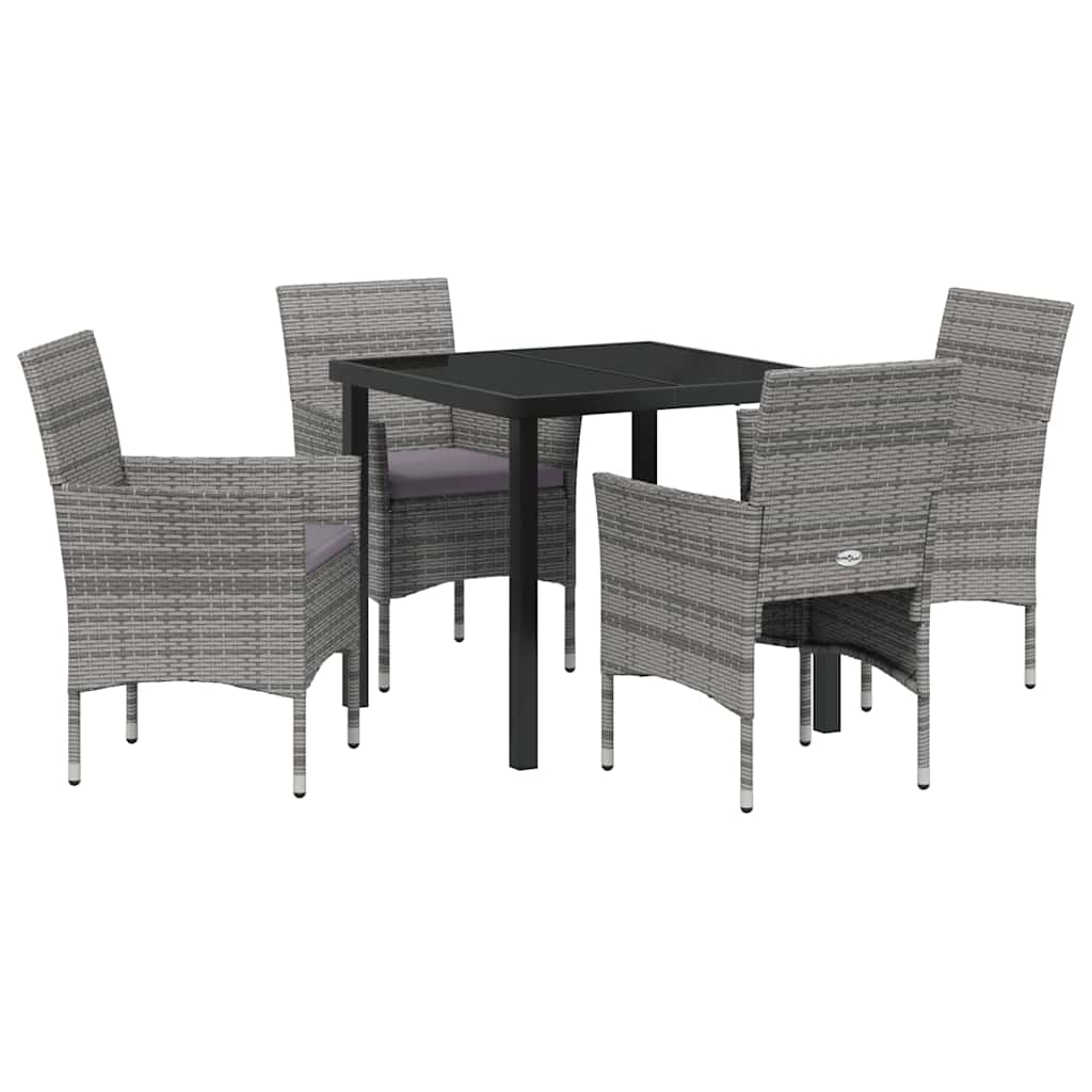 Tuin eettafelset met kussen 5 pcs Grijs poly rattan – afbeelding 2