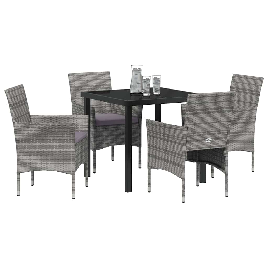 Tuin eettafelset met kussen 5 pcs Grijs poly rattan – afbeelding 3