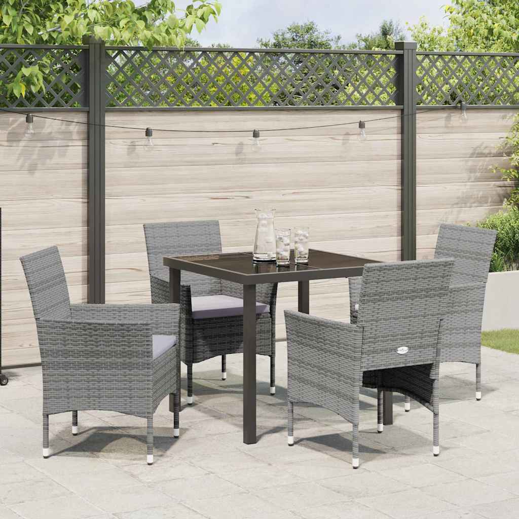 Tuin eettafelset met kussen 5 pcs Grijs poly rattan – afbeelding 4