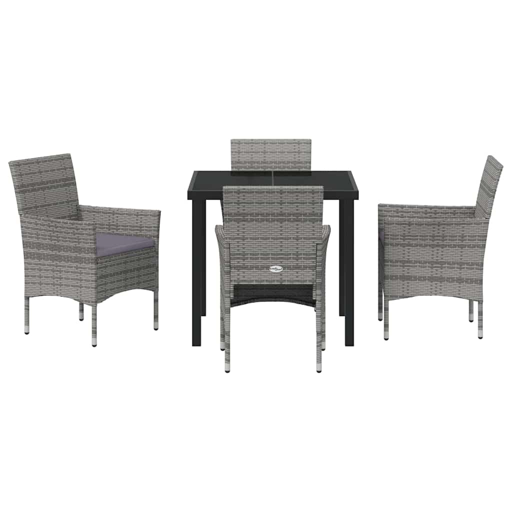 Tuin eettafelset met kussen 5 pcs Grijs poly rattan – afbeelding 7