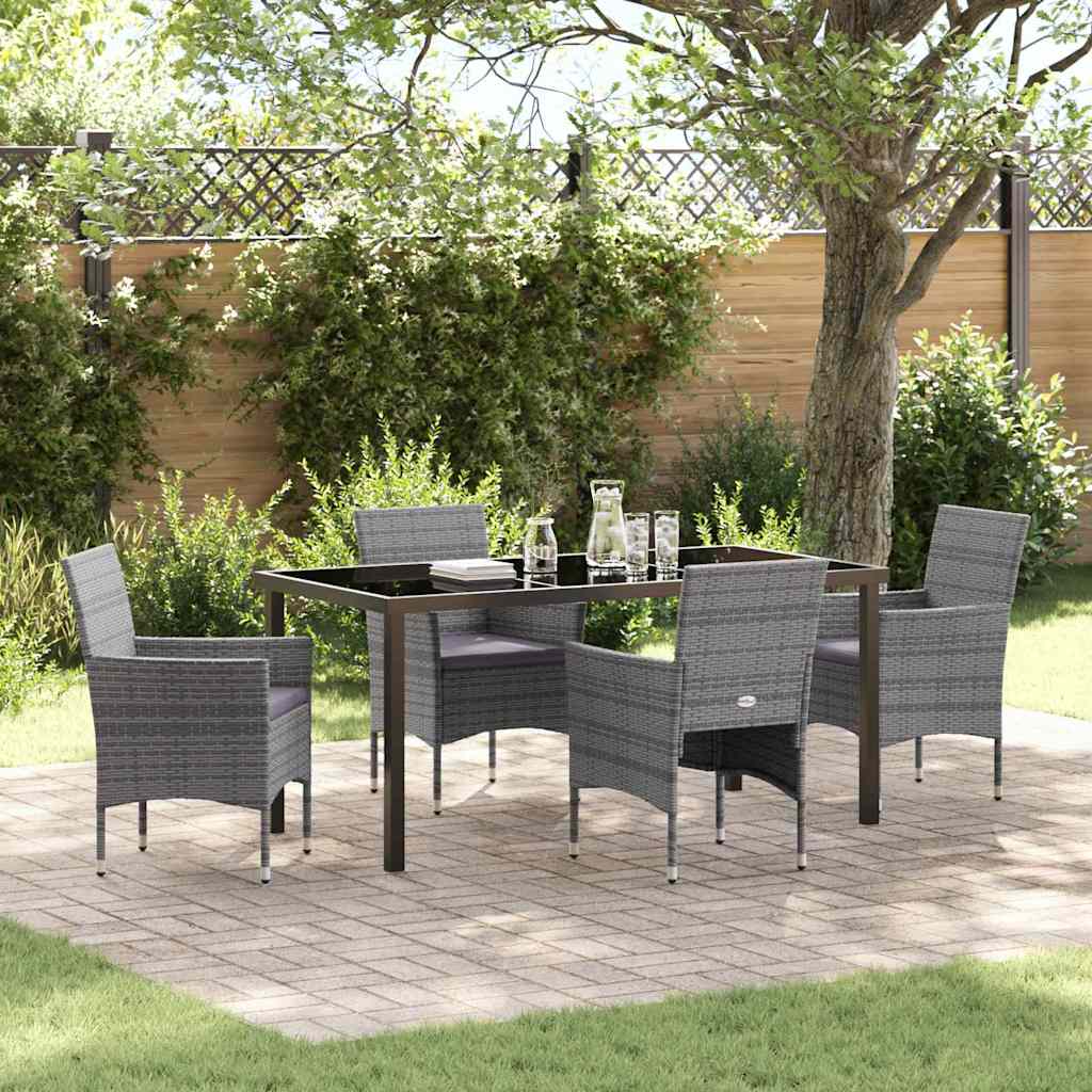 Tuin eettafelset met kussen 5 pcs Grijs poly rattan – afbeelding 1