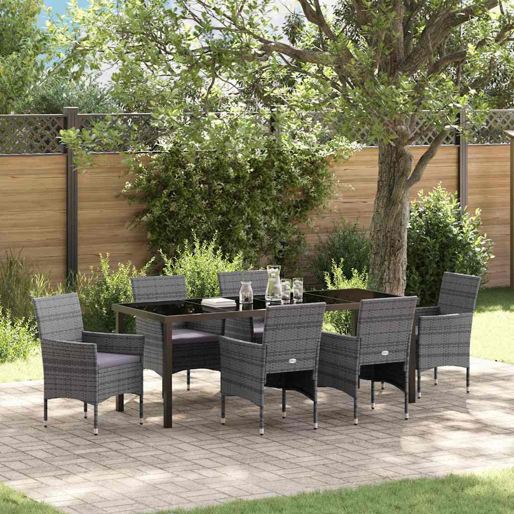 Tuin eettafelset met kussen 7 pcs Grijs poly rattan – afbeelding 1